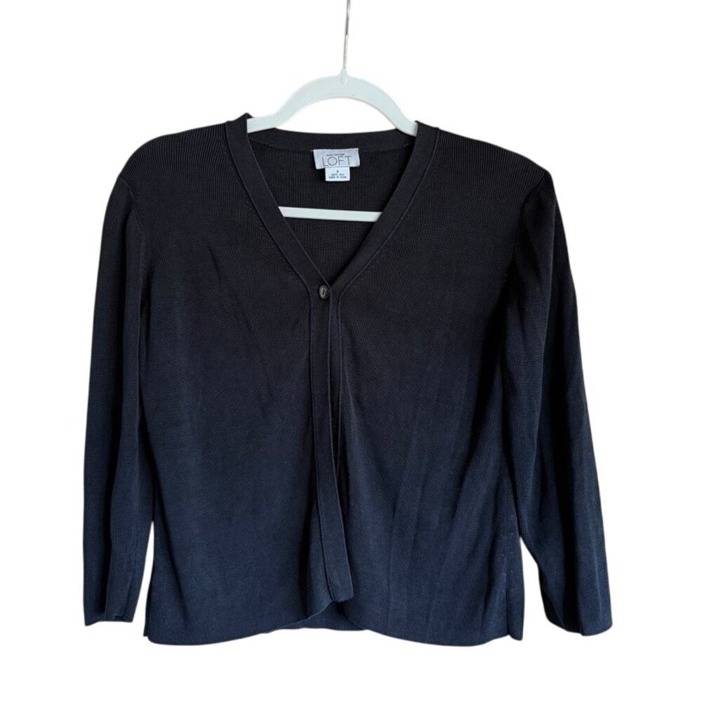 Ann Taylor Loft Silk S Button Cardigan 3/4 Sleeve Black Y2K Simplistic Layering